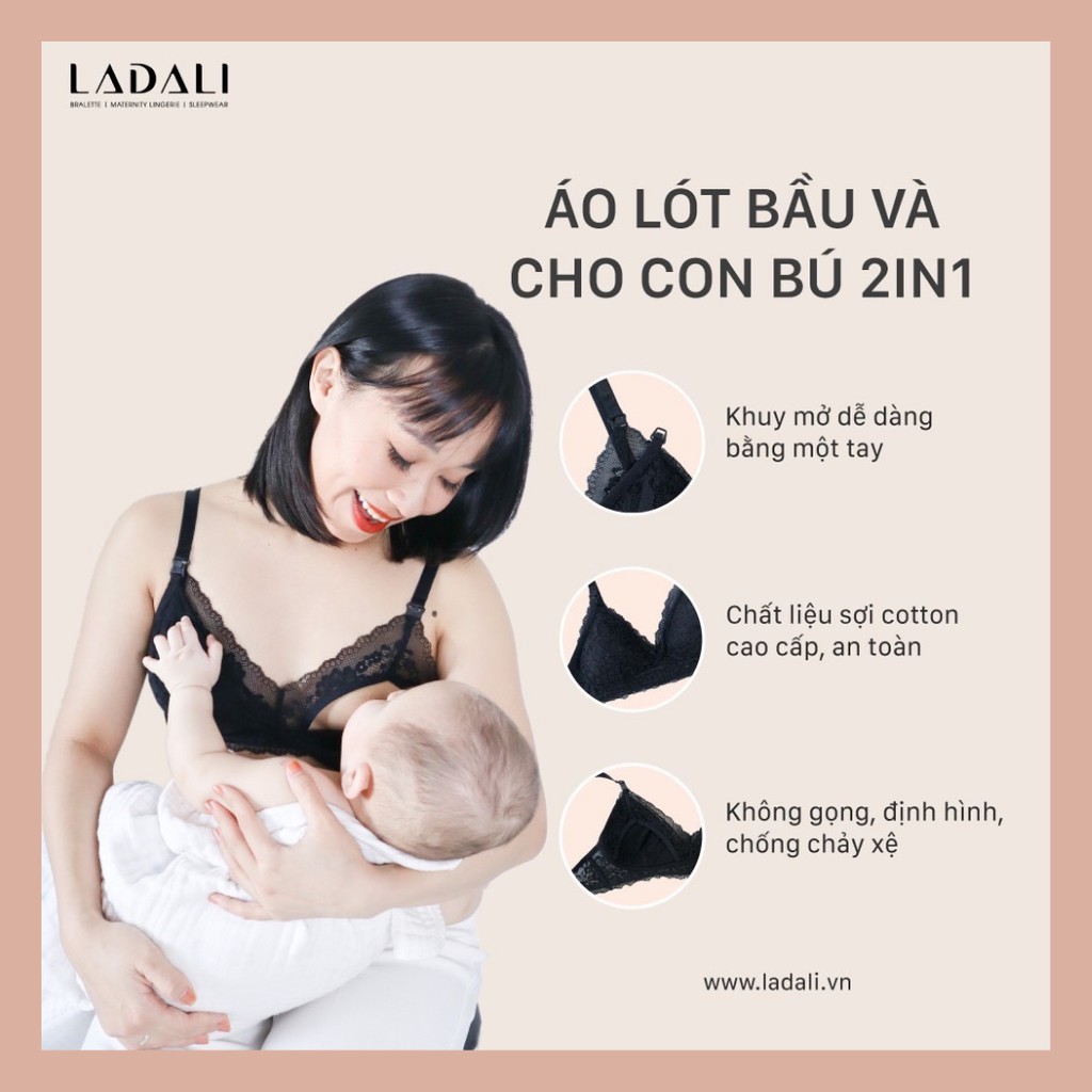 Áo Ngực Bà Bầu Cho Con Bú Mở Nắp Sau Sinh Thiết Kế Size Lớn Bigsize Chống Chảy Xệ Hàng Cao Cấp Ladali MS218 Đen