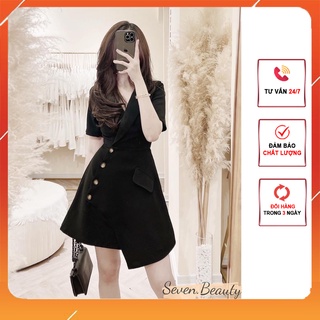 Váy Đầm thiết kế nữ 7.Beautiful đầm dự tiệc sang trọng Cổ Vest vạt chéo thanh lịch chất tuyết mưa hai màu đen trắng V110