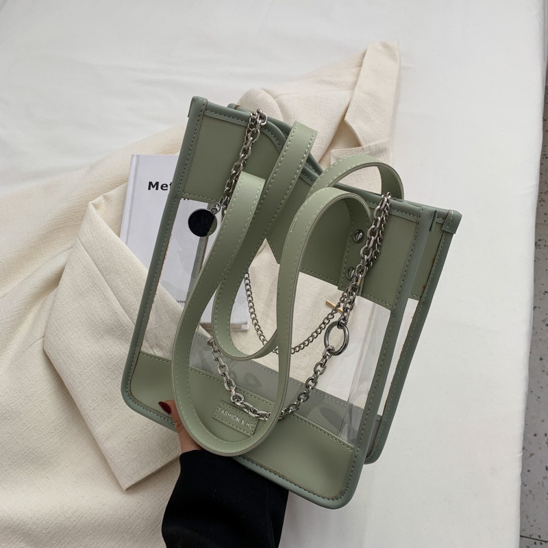 IELGY TúI đeo vai IELGY thiết kế trong suốt phối dây xích thời trang cho nữ