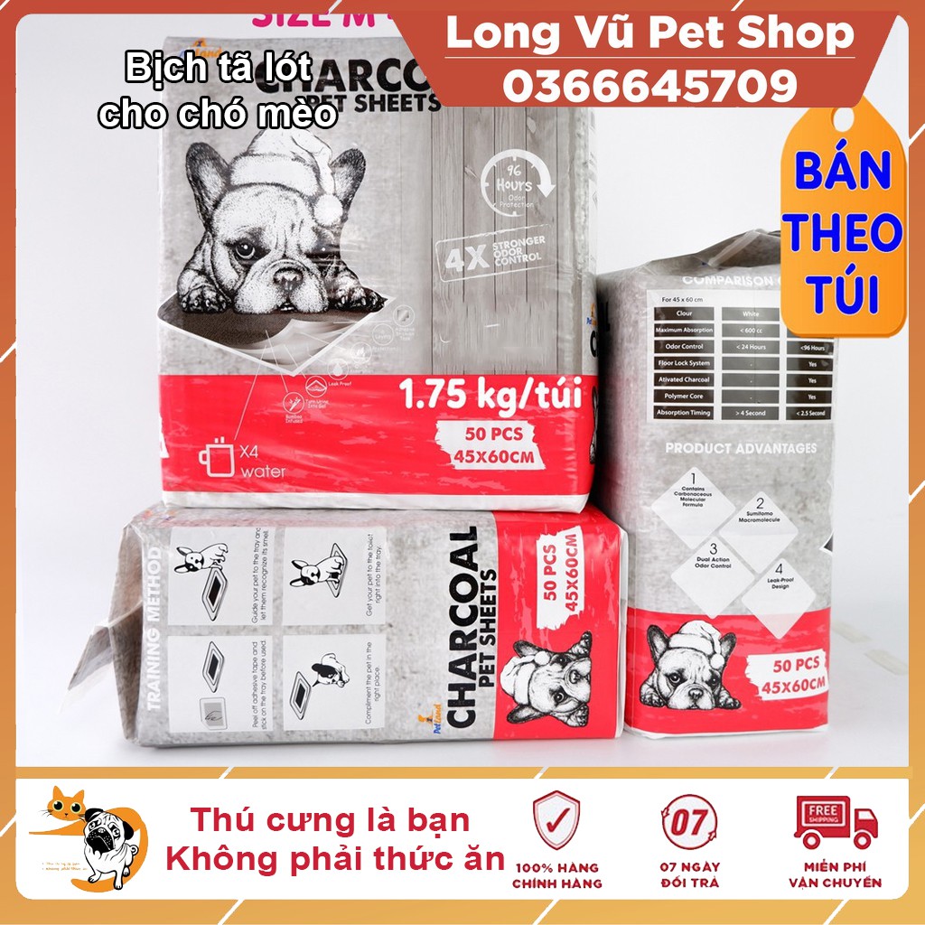 Túi tã lót chuồng cho chó mèo thú cưng, lót lồng khay vệ sinh, sàn xe charcoal than carbon hoạt tính cỡ S 33x45, M 45x60