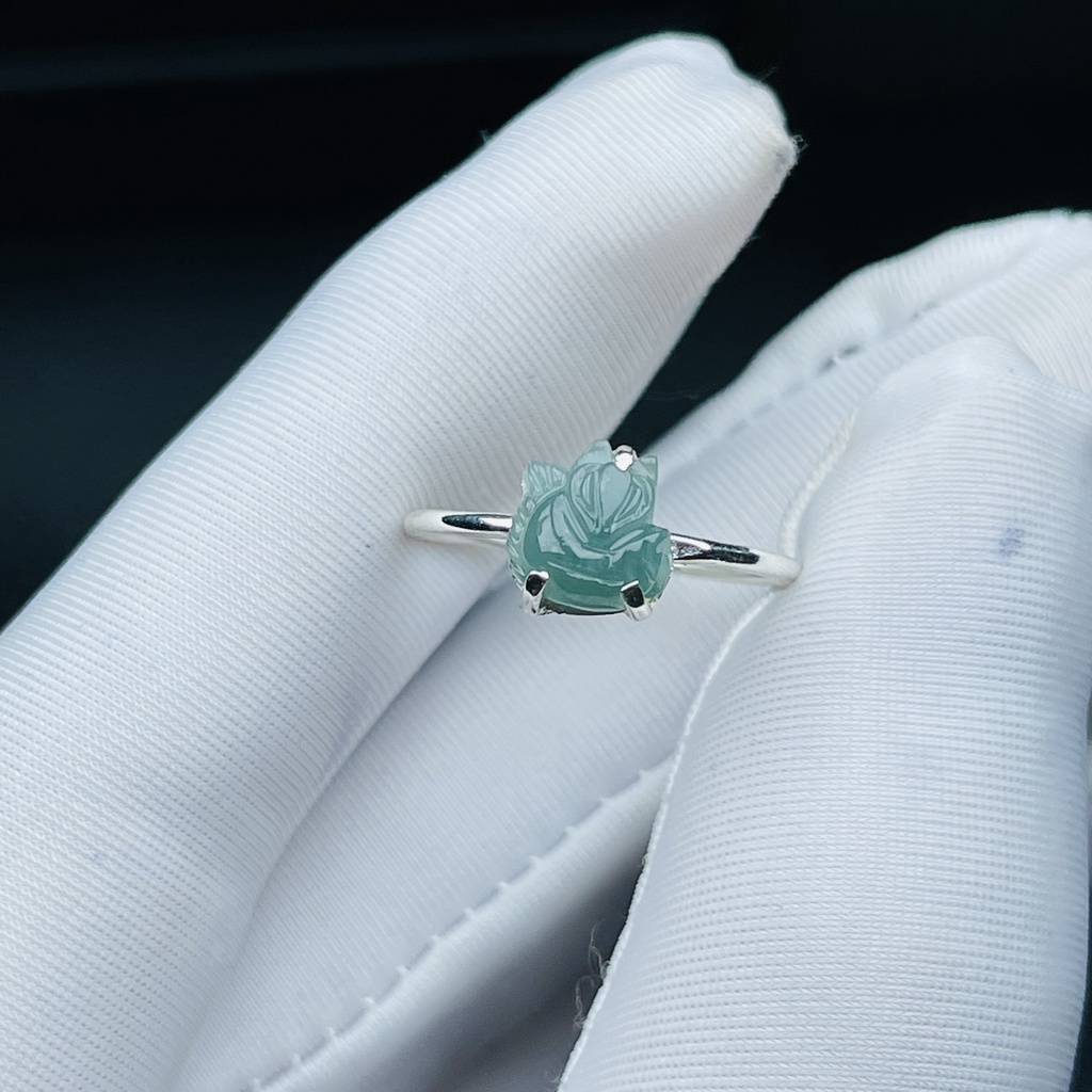 Nhẫn Bạc Ta Đính Đá Ngọc Bích, Nhẫn Nữ Thiết Kế Mặt Đá Hồ Ly Lam Ngọc