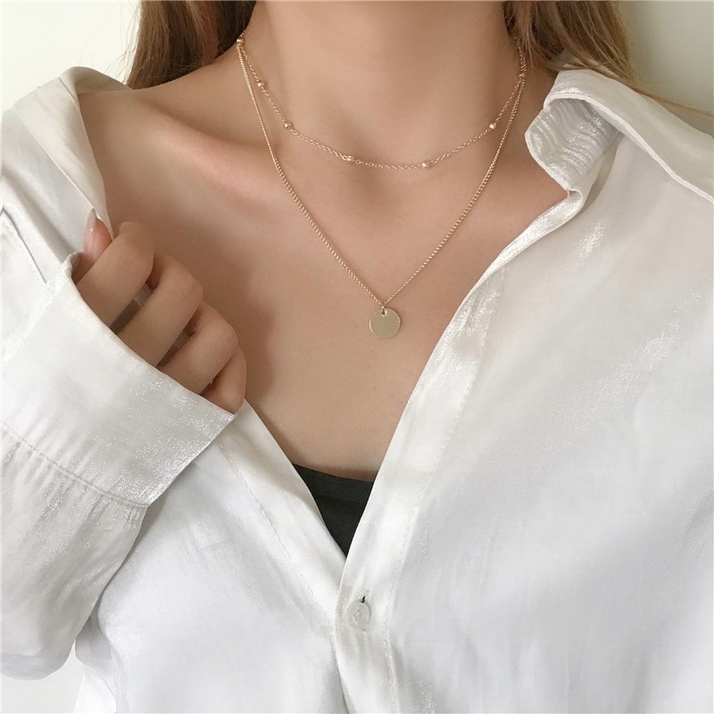 Vòng Cổ Nữ Mạc 925 Đơn Giản, Dây Chuyền Hai Lớp Dạng Hạt