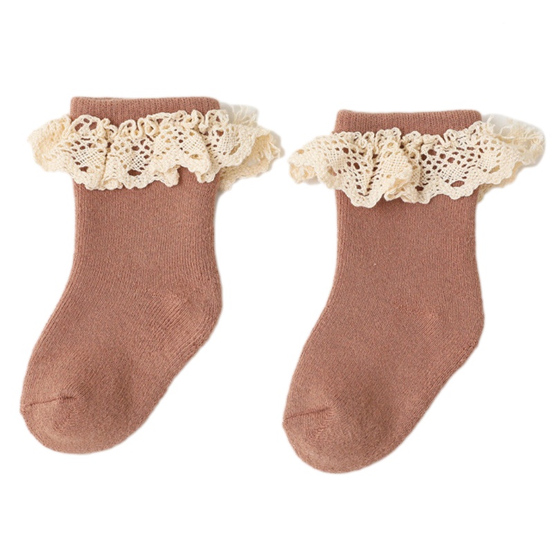 Vớ Cotton Dày Mềm Mại Chống Trượt Phối Ren Thời Trang Thu Đông Cho Bé Sơ Sinh