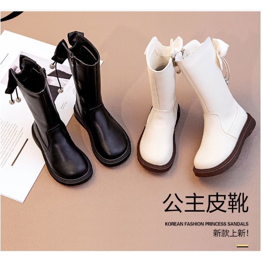 Bốt cao cổ cho bé gái đính nơ xinh xắn chất da cao cấp