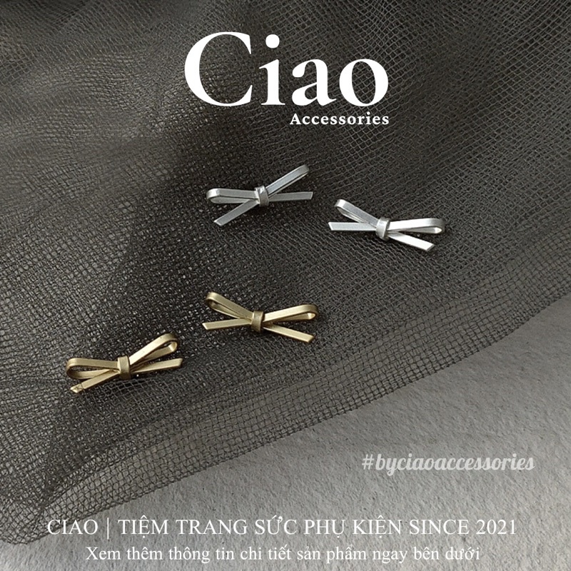 [HOẢ TỐC 1H] Khuyên tai/ Bông tai mạ bạc S925 thiết kế hình thắt nơ đơn giản trendy Bow Ribbons Ciao