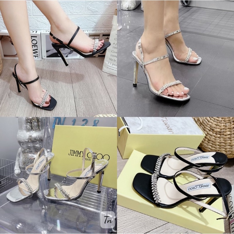 Sandan Jimchoo quai đá gót 10cm có 2 màu đen và bạc, hàng Quảng châu đầy đủ hộp túi