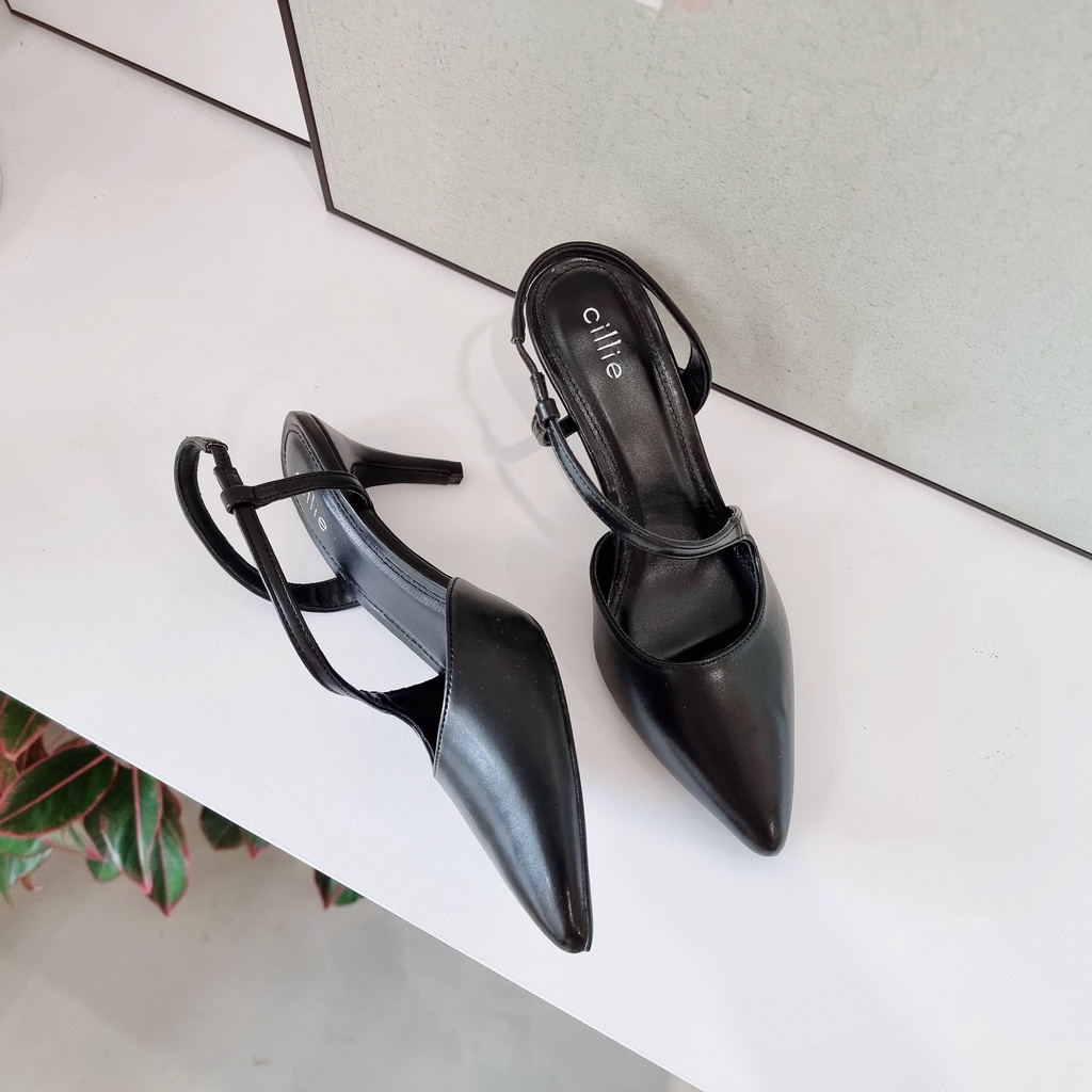 Giày cao gót nữ mũi nhọn bít mũi 7cm Cillie dáng sandal slingback dây chéo cổ chân thời trang công sở, đi tiệc 1031