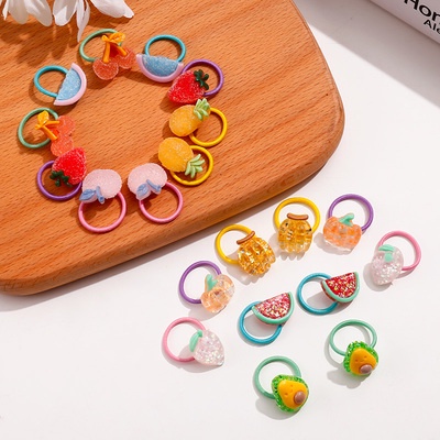 Bộ 10 dây cột tóc cao su họa tiết trái cây hoạt hình dễ thương cho bé