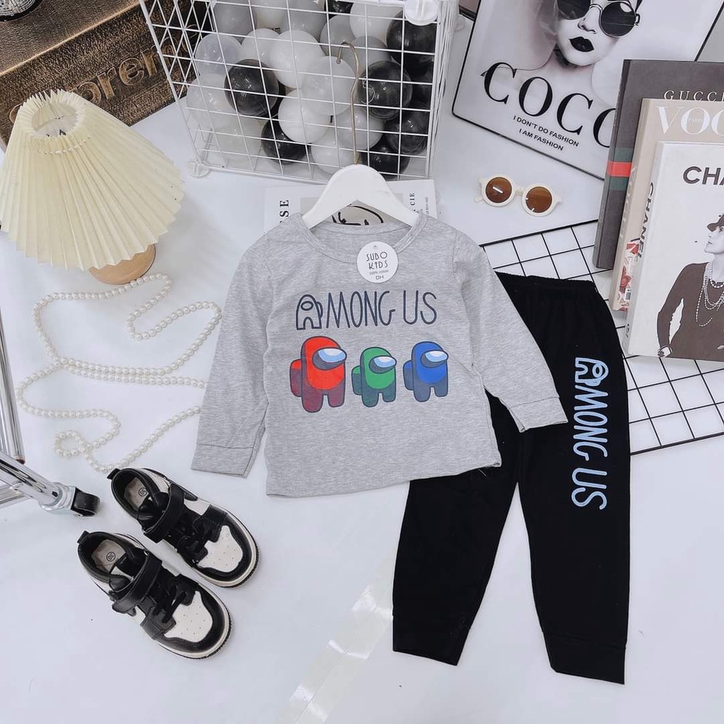 Combo 3 bộ dài tay họa tiết thú chất cotton co giãn 4 chiều cho bé trai/gái 10-22kg