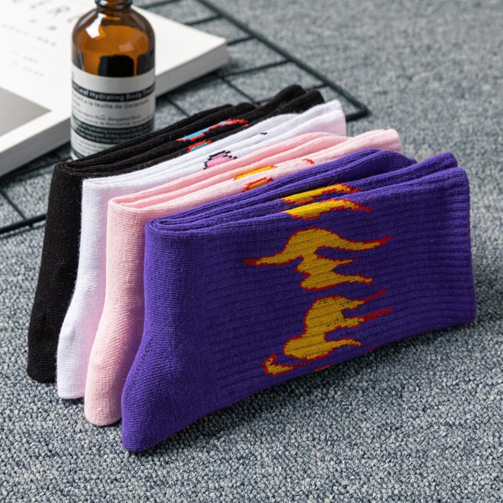 Tất Cotton Giữ Ấm Họa Tiết Ngọn Lửa Nhiều Màu Thời Trang
