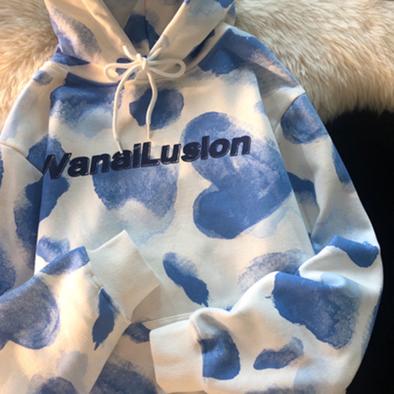 ZHELIHANGFEI Áo Hoodie Dài Tay Form Rộng Họa Tiết Màu Nhuộm Thời Trang Xu Hướng