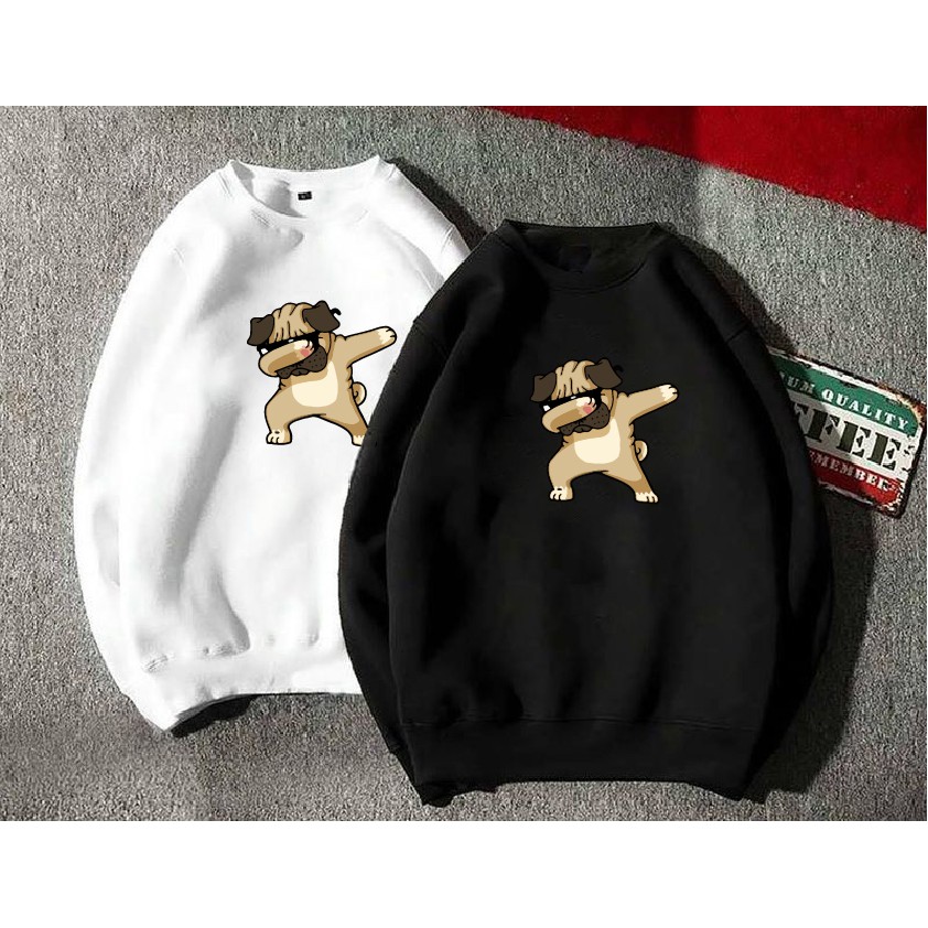 Áo nỉ Sweater hình chó Pug dễ thương form suông rộng unisex cho nam nữ cổ tròn, chất nỉ bông siêu ấm áo sweate