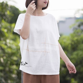 Áo form rộng free size, chất vải LINEN xịn - tk hình quả bí dành cho nàng cân nặng trên 50kg - Gác của Tea
