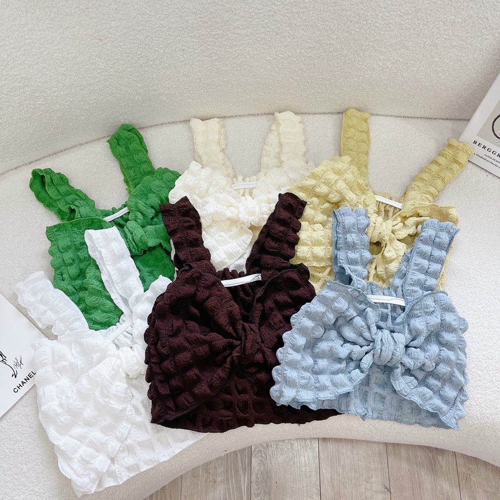 ảnh thật - áo croptop kiểu xốp ô vuông cột ngực xinhhh