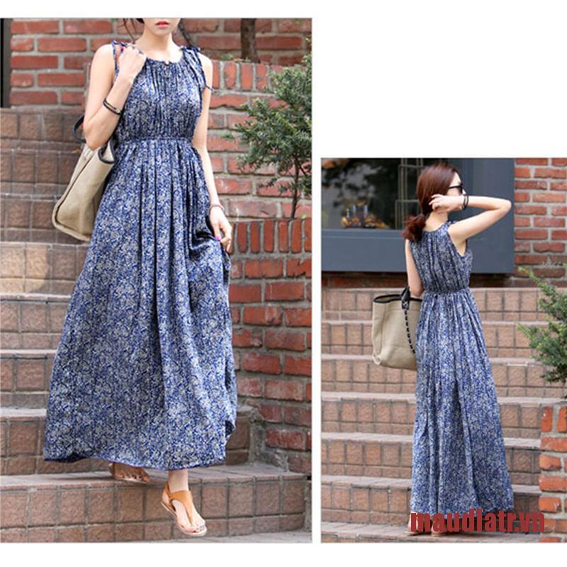 ATRMA Women Boho Floral Sleeveless Long Dresses Maxi Evening Party Dress A-Line