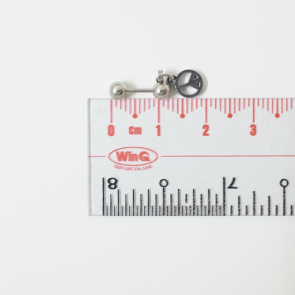 [1 Chiếc] Khuyên Tai Titan Unisex Có Charm Peace Màu Bạc Đuôi Bi Không Gỉ Sét Không Ngứa Bông Tai Julies Box 66