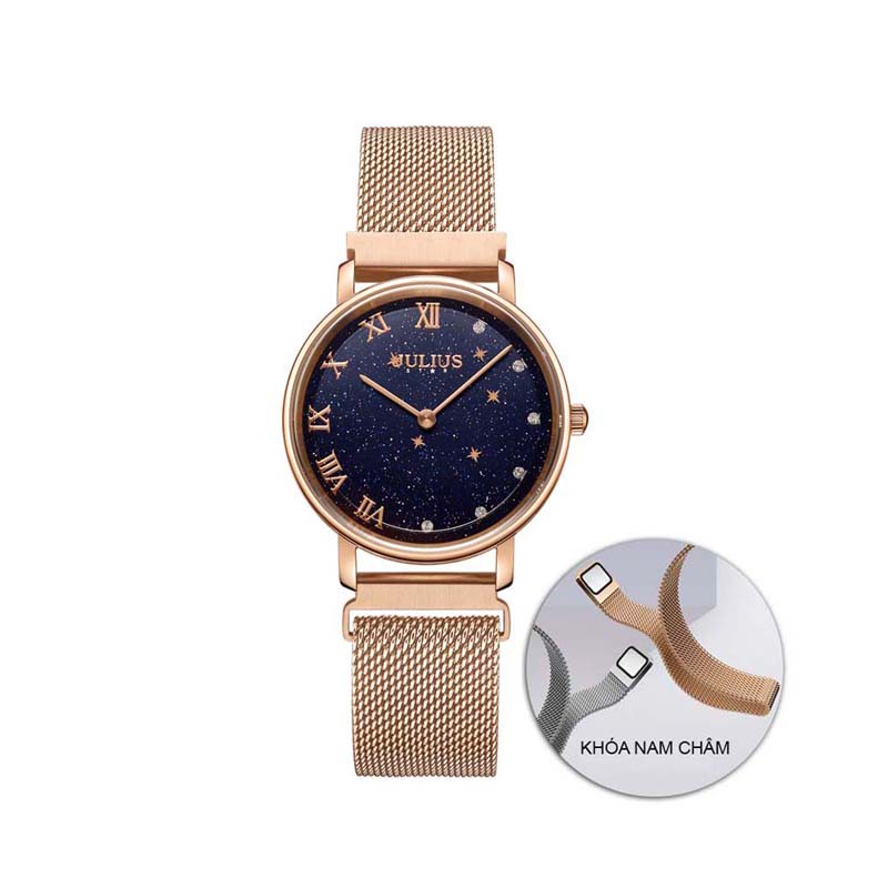 Đồng hồ nữ JS-037A kính sapphire dây nam châm Julius Hàn Quốc (đồng xanh)