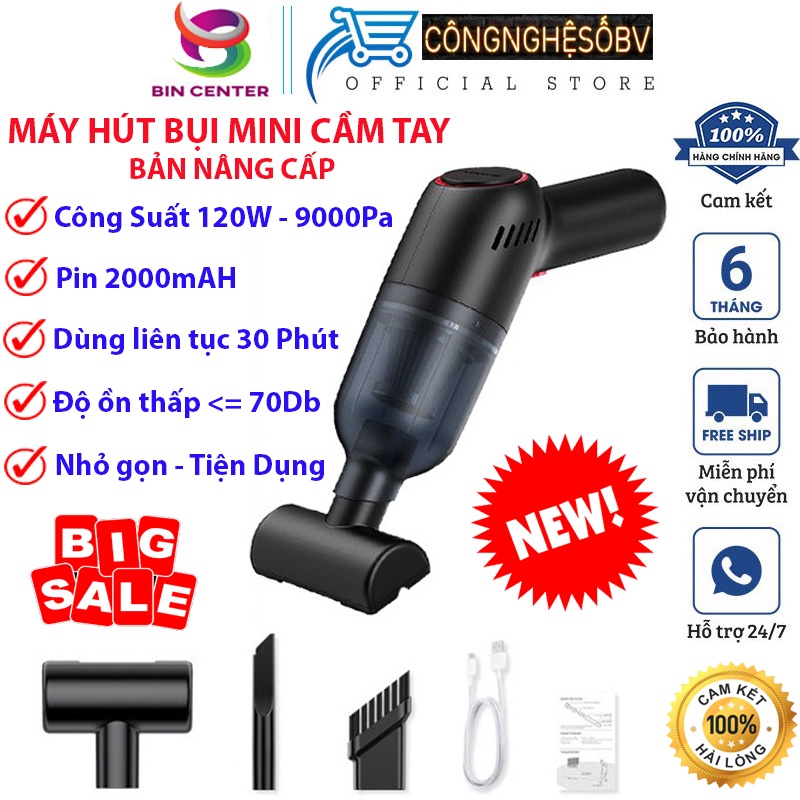 Máy hút bụi cầm tay, Máy hút bụi mini không dây cao cấp LT-101C, Lực hút 9000Pa hút sạch bụi min, lông chó mèo và ga gối