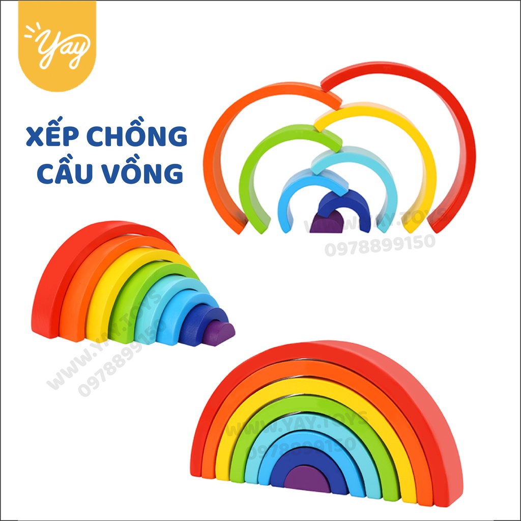 Bộ Đồ Chơi Gỗ Cao Cấp - Tháp Cầu Vồng Cho Bé 18m+ - Tooky Toy