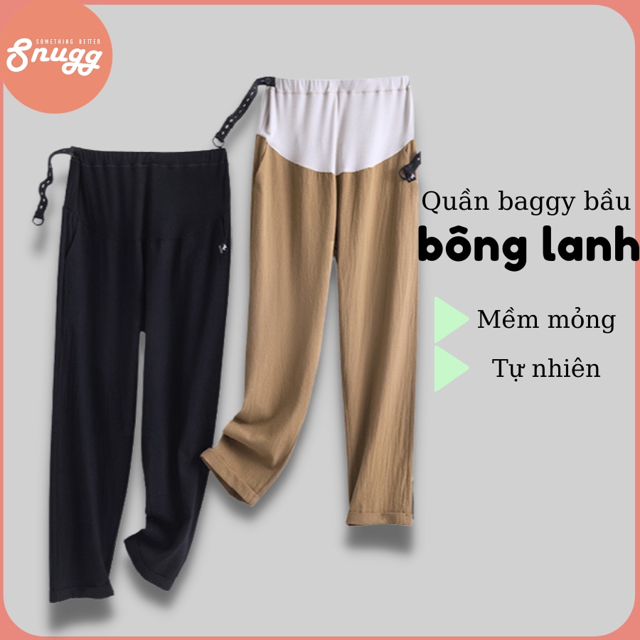 Quần baggy cotton lanh cho mẹ bầu - Quần bầu hè Dandelion 2021-Snugg SNU2044