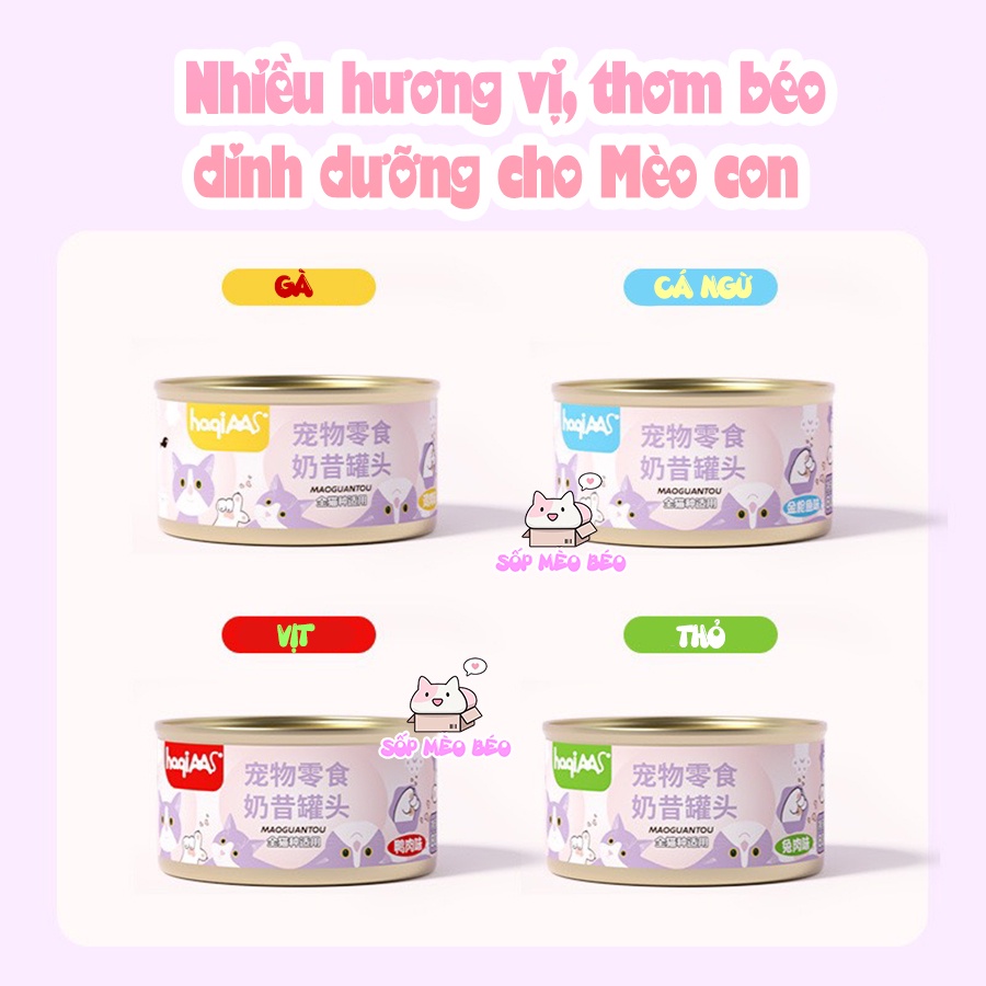 Sữa lắc HaQi lon 80gram vị Gà,Cá biển cho Mèo mọi lứa tuổi bổ sung Kẽm,Mangan,Kali,Taurine