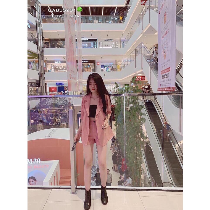 Vest nữ 3 món màu trắng đùi ngắn tay lỡ vải kaki phong cách Hàn Quốc LINHNASTORE | BigBuy360 - bigbuy360.vn