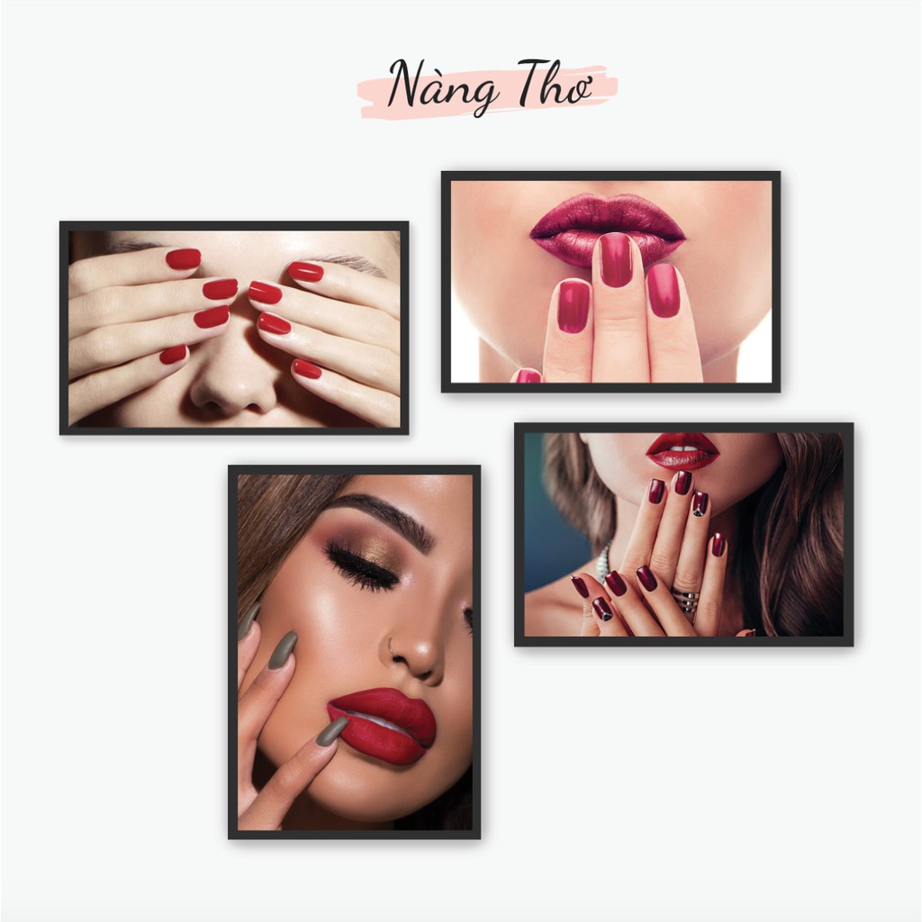 BỘ 4 HÌNH DÁN TIỆM NAILS, SALON TÓC &amp; THẨM MỸ_THIẾT KẾ NÀNG THƠ