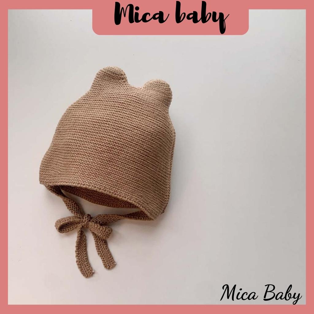 Mũ nón len màu trơn dây buộc dễ thương cho bé  Mica baby ML60