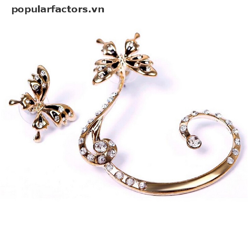 1 Đôi Bông Tai Kẹp Vành Tai Hình Bướm Pha Lê Cho Nữ