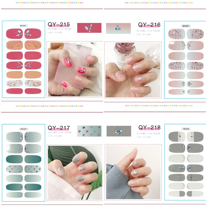 Bộ dán móng tay nail sticker gồm 14 móng, không thấm nước, có độ đàn hồi tốt Phần 1 QY