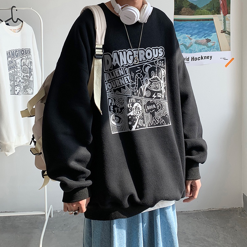 Áo sweater cổ tròn dáng rộng phong cách Harajuku Hong Kong thời trang mới