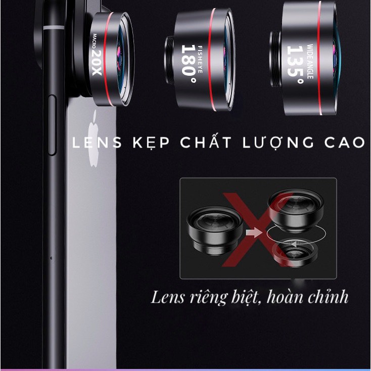 Bộ combo lens ssky chụp ảnh kẹp góc rộng Wide 135 , Fisheye 180 , Macro 20x cho điện thoại Iphone , Samsung, Pixel | WebRaoVat - webraovat.net.vn