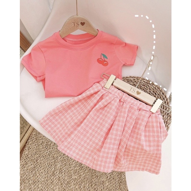 Sét Váy Cherry Hồng Siêu Xinh Cho Bé