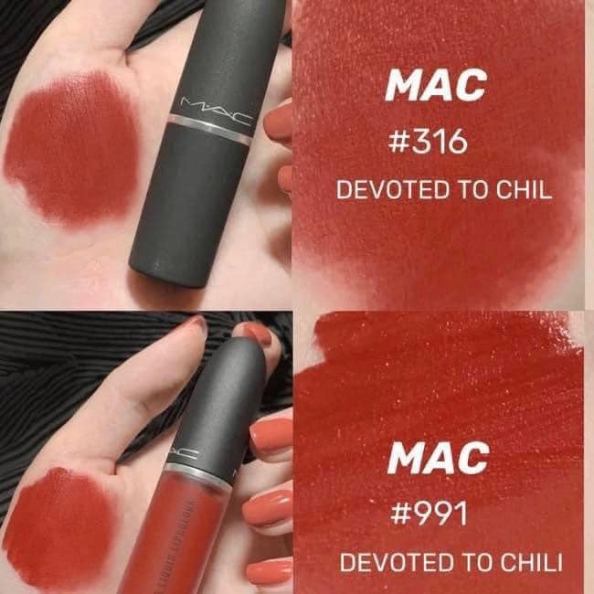 Son thỏi/ kem MAC Powder Kiss Liquid màu 316/ 991/ 877 Devoted To Chili - LAMII BEAUTY