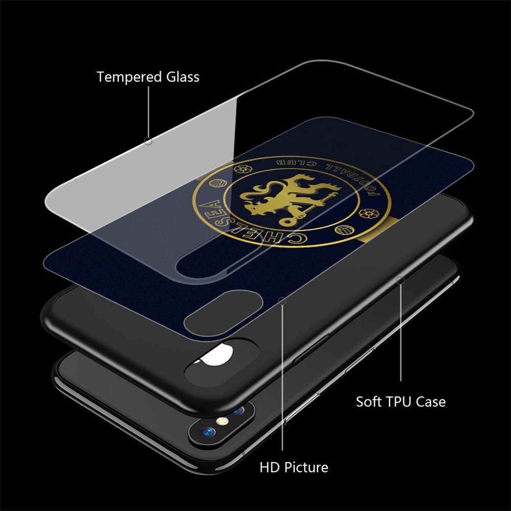 Ốp Điện Thoại Kính Cường Lực Viền Mềm In Hình Logo Câu Lạc Bộ Bóng Đá Chelsea Cho Samsung Galaxy S8 S9 S10 Plus RCZ35