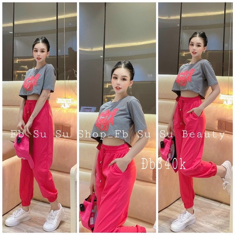 Set áo croptop quần thể thao năng động đáng yêu vải đẹp giá tốt