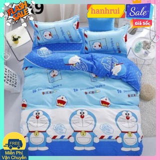 [Bộ ga gối hcm]Bộ ga gối 3 món, gồm 1 ga 2 vỏ gối nằm,vải cotton poly,doremon tem thư