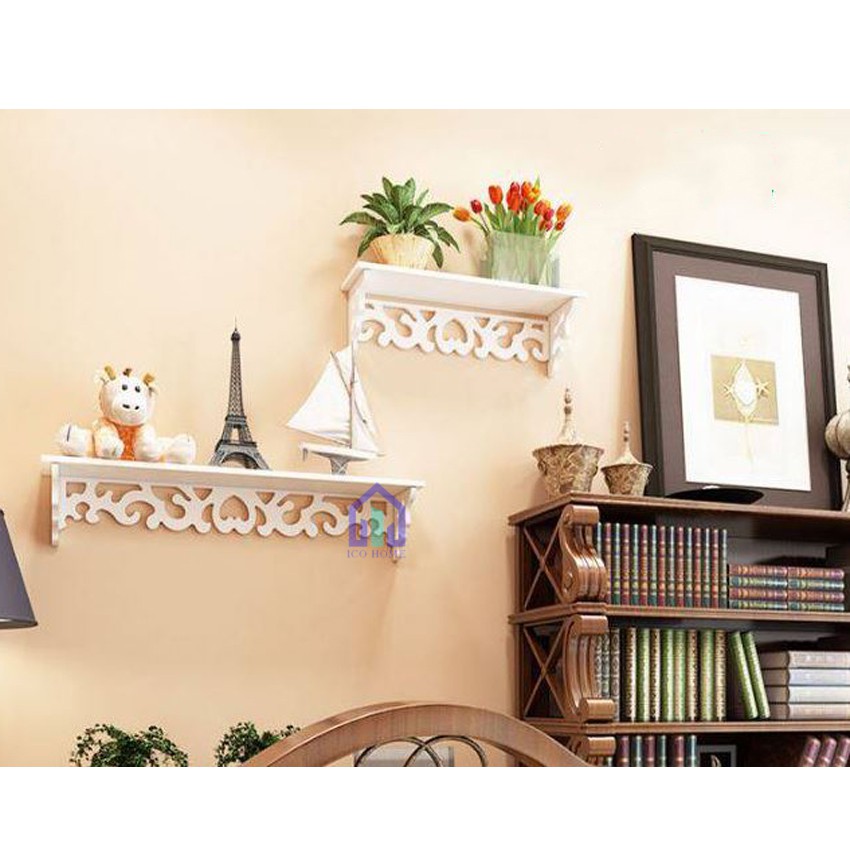 Combo 2 kệ treo tường thanh ngang hoa văn trang trí phòng khách cực đẹp, tặng kèm vít treo - Ico Home