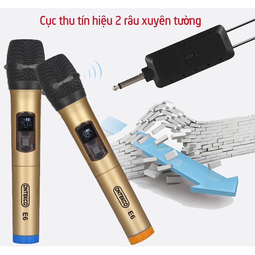 Micro không dây Ontekco E6 /MV02 / MV01  gold bắt sóng tốt, hút âm mạnh dùng các loại loa bảo hành 12 tháng