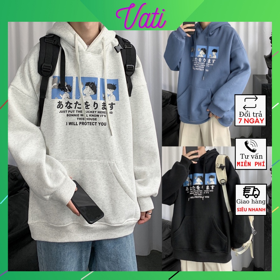 Áo Nỉ In Chữ Phong Cách Hàn Quốc🍀Áo Hoodie Nam Nữ VATI Chất Nỉ Bông Cao Cấp 3 Màu(Đen,Trắng,Xanh Lam)