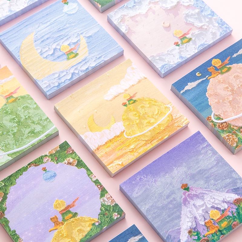 Set 80 Tờ Giấy Ghi Chú Họa Tiết Tranh Sơn Dầu Dễ Thương Cho Học Sinh