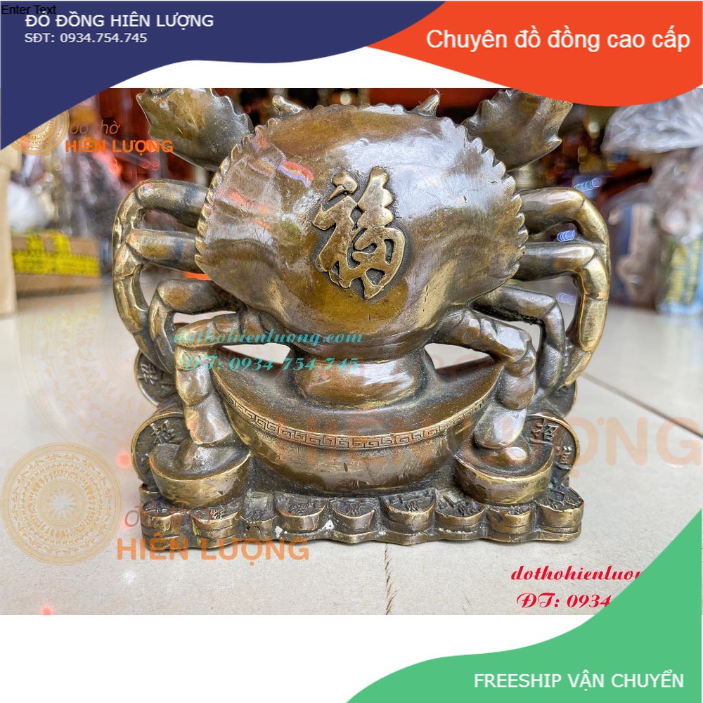 Tượng Cua Bằng Đồng Phong Thủy Chữ Phúc Màu Nâu Giả Cổ