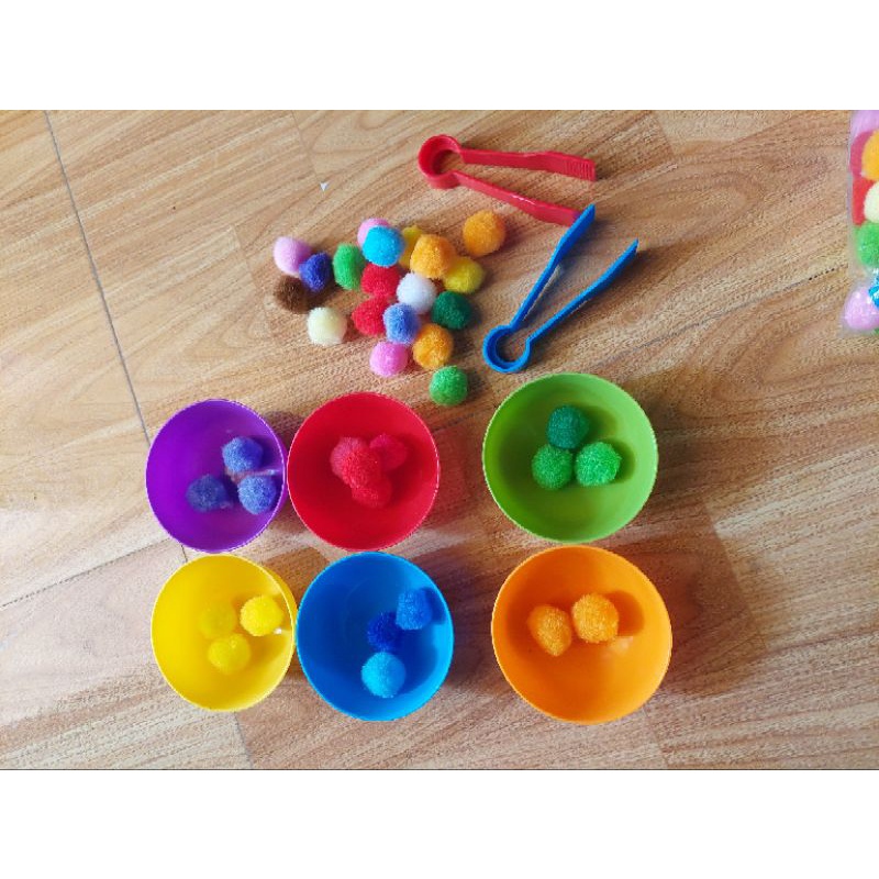 Combo sét bát màu và túi 100 hạt pompom đủ cỡ