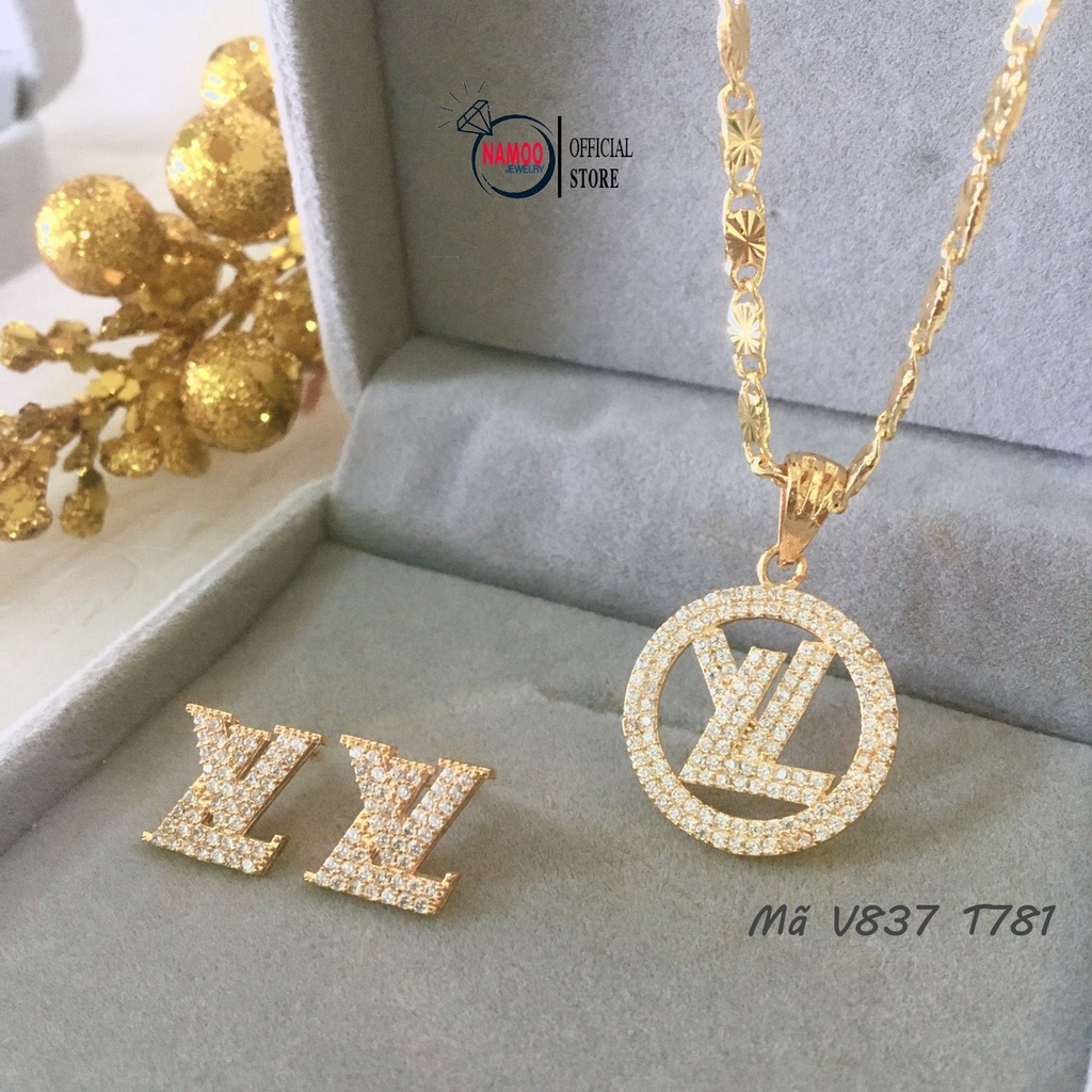 Set Trang Sức Nữ V837 T781, Bộ Dây Chuyền Và Bông Tai Đính Đá Mạ Vàng
