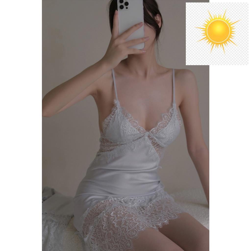  [LL750] Đầm Ngủ Sexy lụa phối ren tà xèo - Váy Ngủ Quảng Châu CÔ CHỦ NHỎ CHUYÊN SỈ 