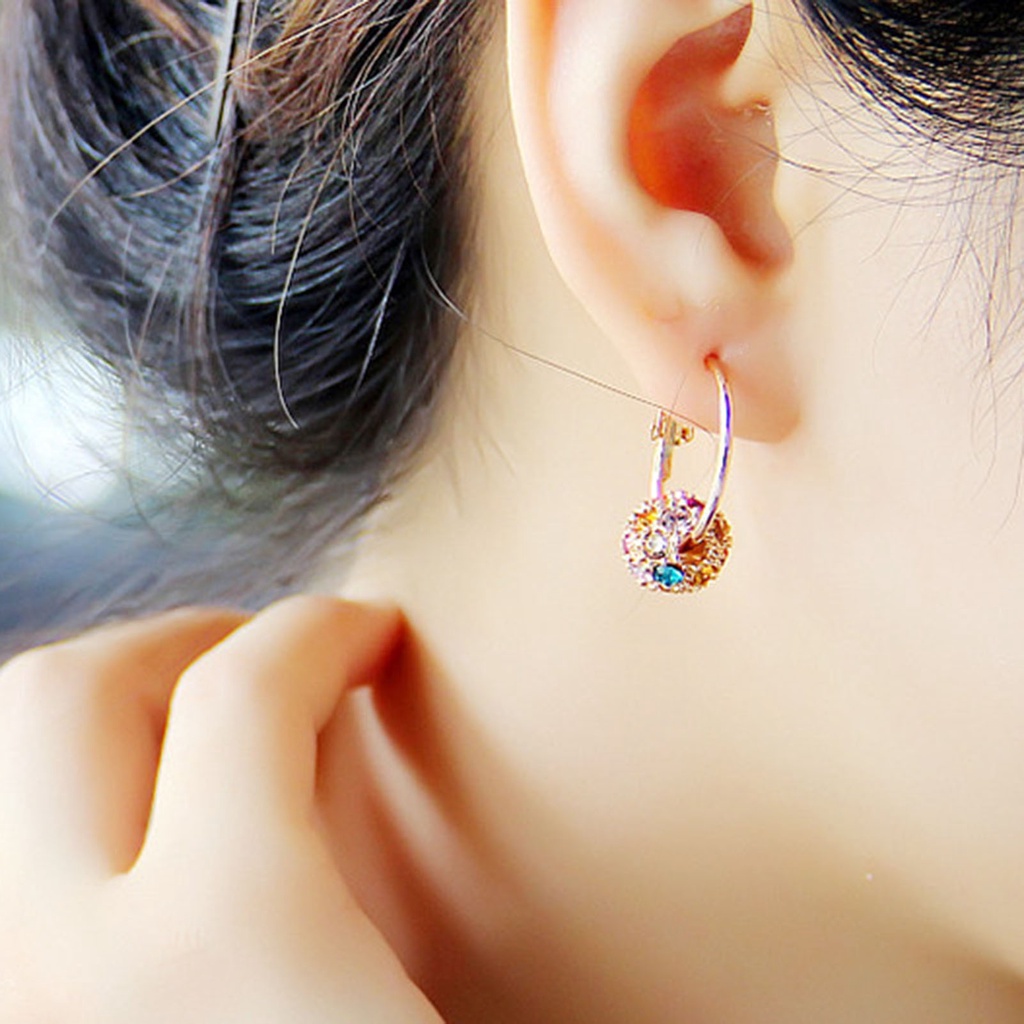 1 Đôi Bông Tai Tròn Đính Đá Nhiều Màu Cho Nữ