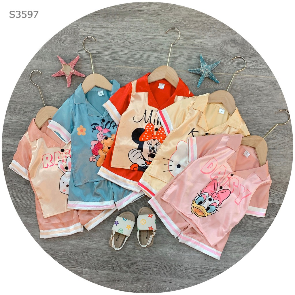 Pijama Lụa Bé Gái S3597 OVMART Cho Bé Từ 9-18kg Nhiều Màu Siêu Đẹp