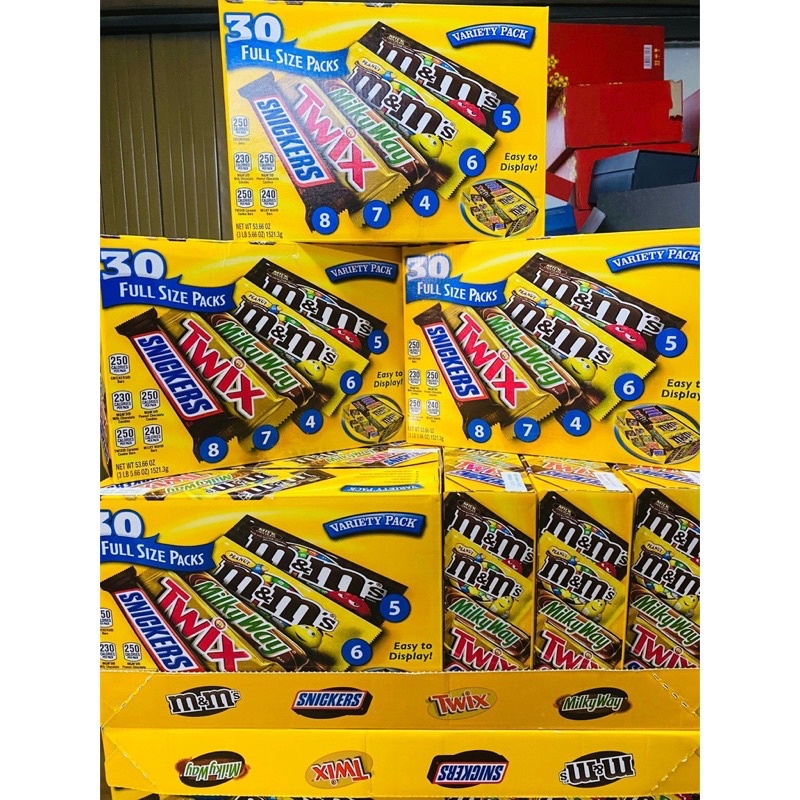 [DATE 2022] SOCOLA M&amp;M VARIETY PACK 30 FULL SIZE PACKS 5 LOẠI KẸO SNICKER TWIX MILKY WAY M&amp;M