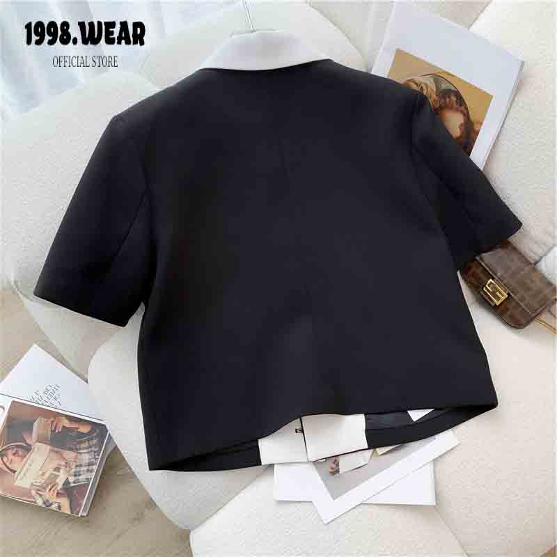 Áo vets ngắn crotop áo sơ mi blazer cổ vets túi nắp fom rộng thanh lịnh dành cho nữ-1998.Wear