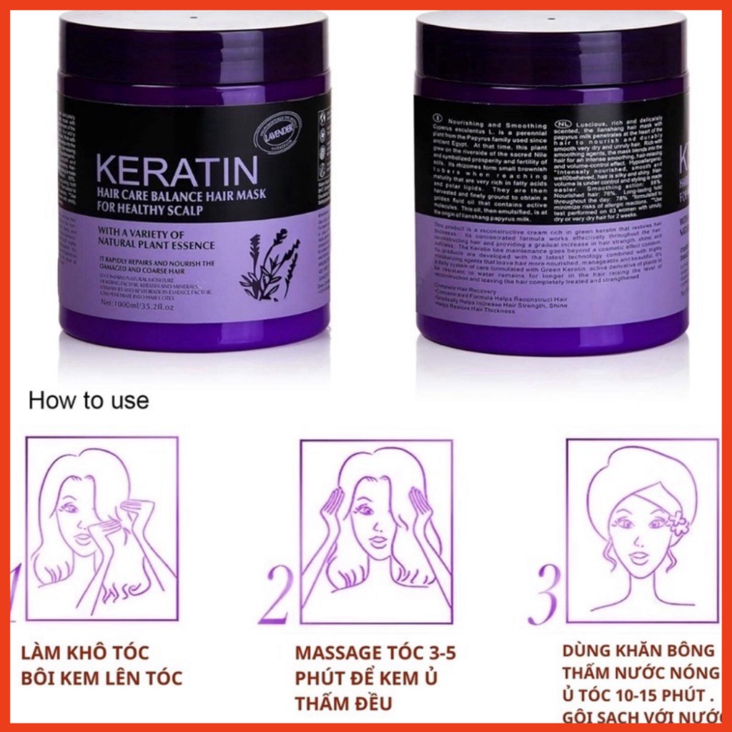 Hấp dầu ( Kem ủ tóc )( Hủ tím ) Ủ hấp tóc KERATIN Collagen 1000ml, cũng cấp dưỡng chất KERATIN tự nhiên UT08 loại 1